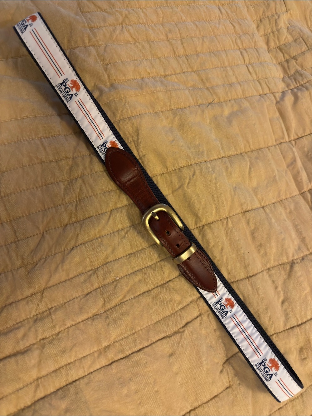 2021 PGA Championship Ocean Course Webbed Belt with Brown Horween Leather Trim